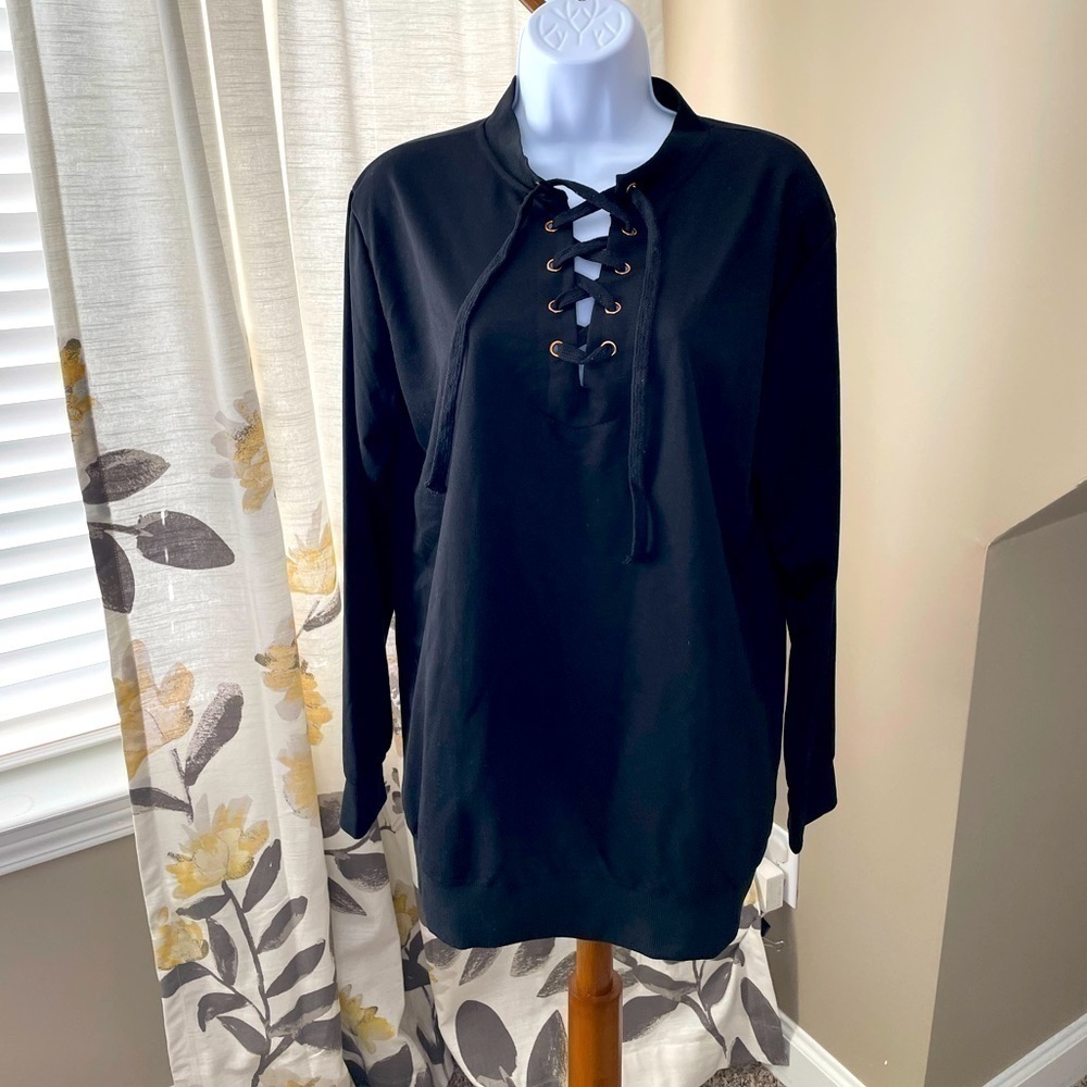 nwt OURS Black Lace-up Sweatshirt Size XL - Picture 2 of 3